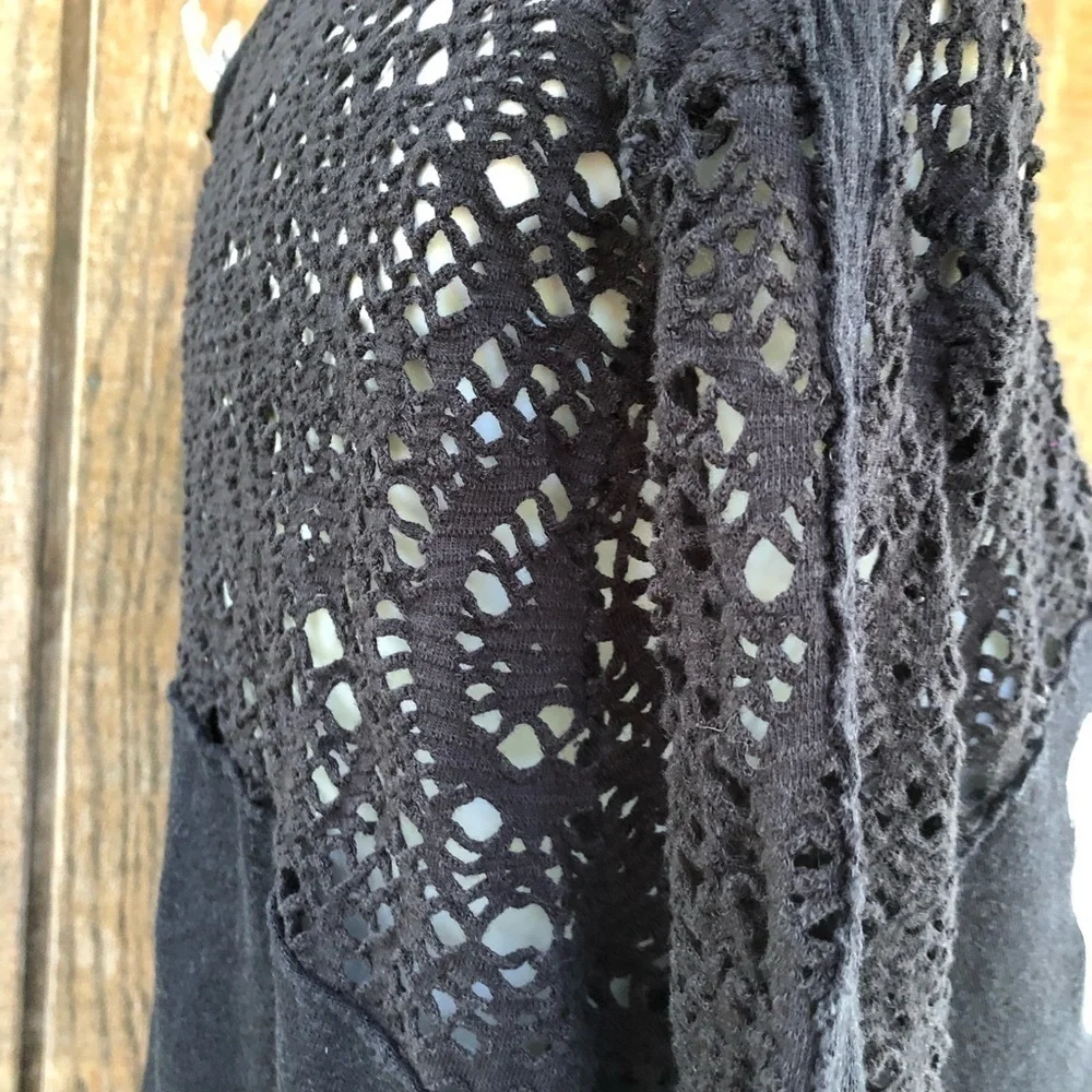 FREE People Gold State Black Crochet Shirt